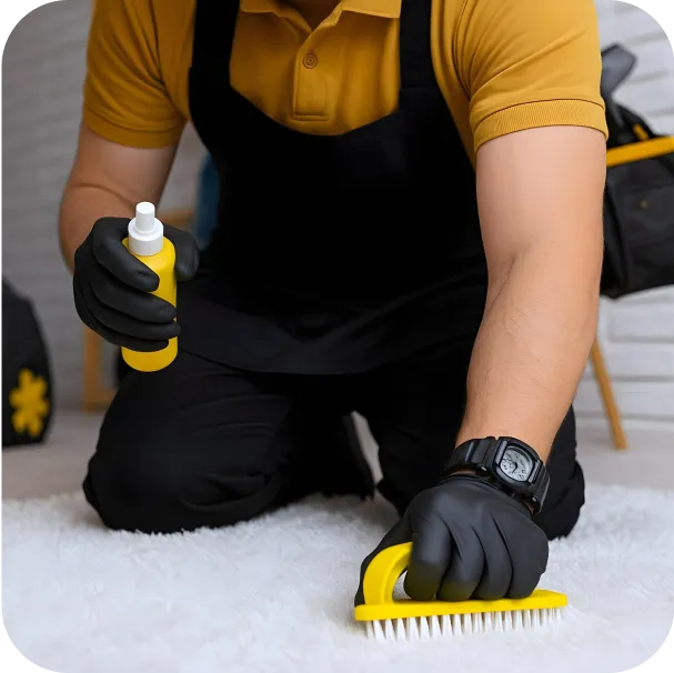 a man cleaning the carpet with brush