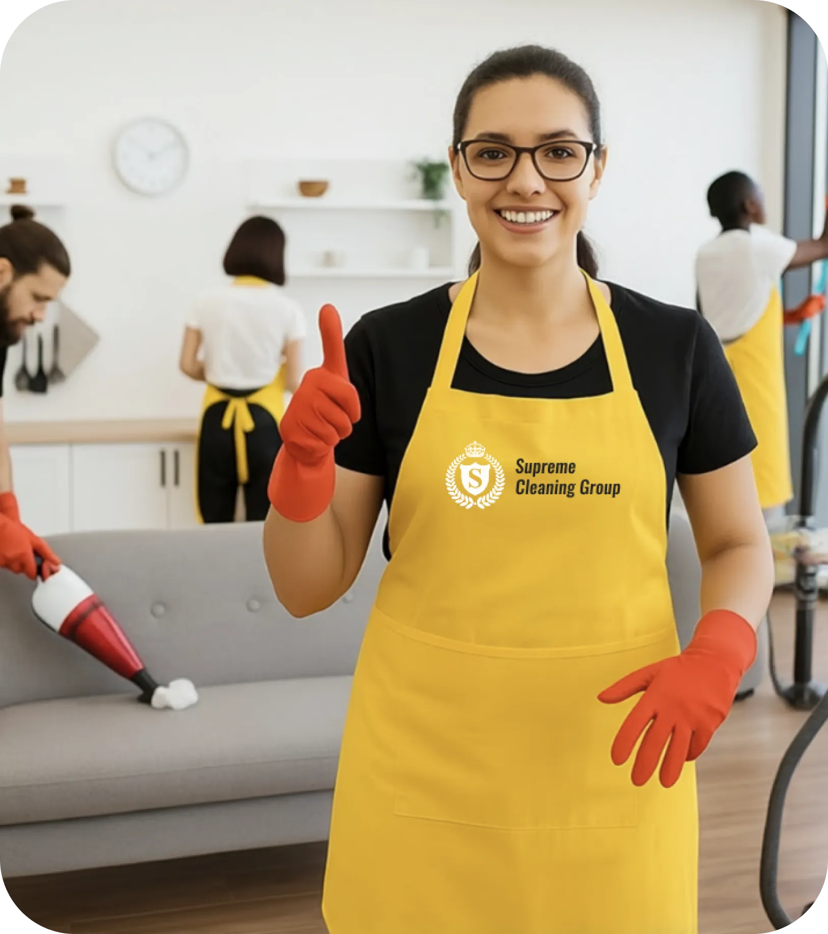 A Woman Wearing Apron And Gloves
