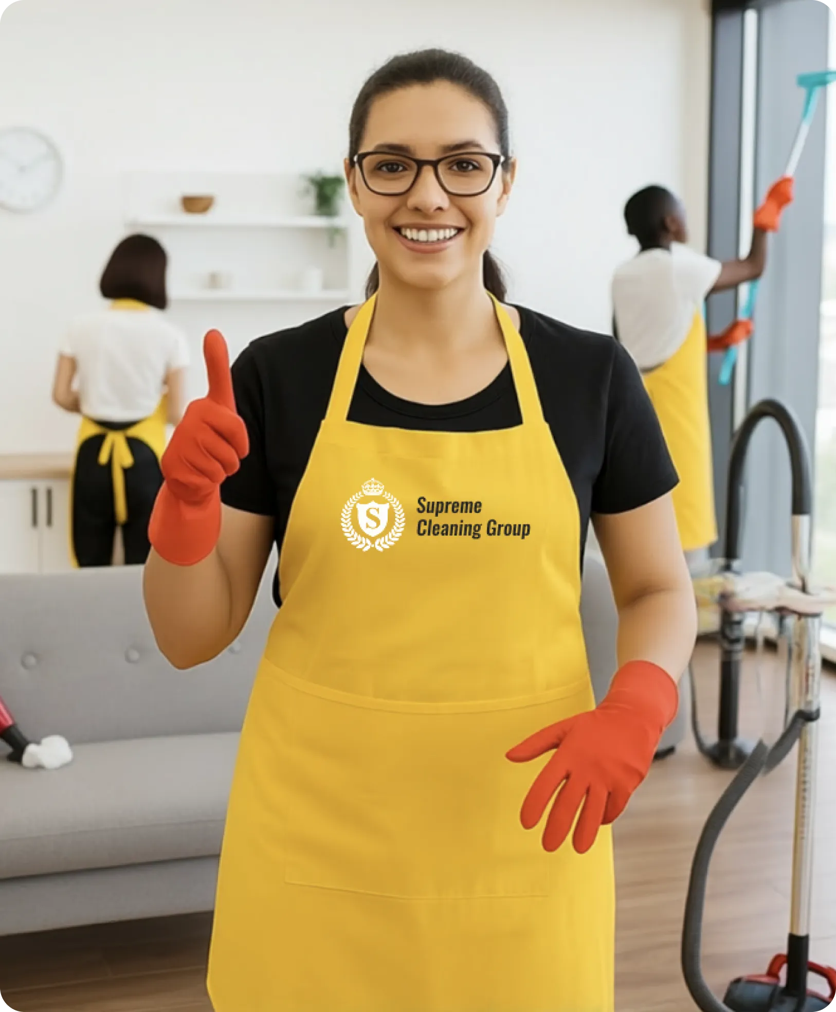 After Party Cleaning Service Brampton 14 A Woman Wearing A Yellow Apron And Gloves