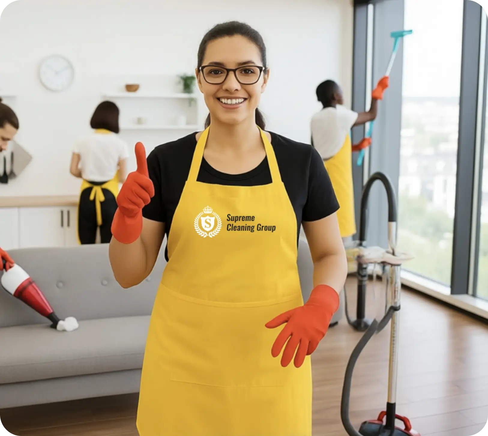 After Party Cleaning Service Ajax 1 A Girl Wearing Gloves And Yellow Apron